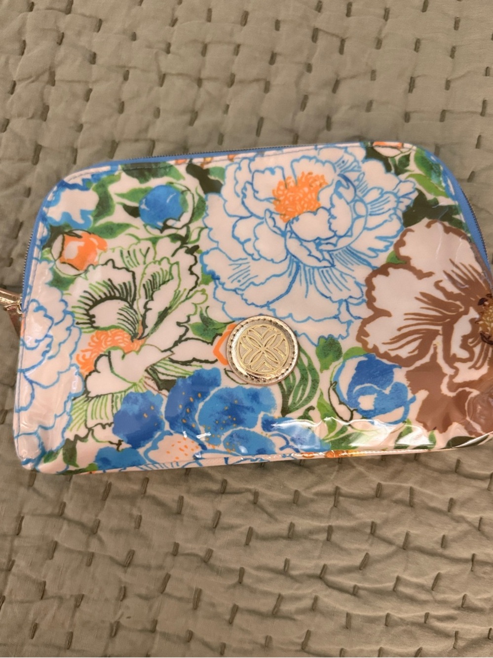 Lilly Pulitzer Floral Vinyl Cosmetic Pouch - Blue, Green & Brown